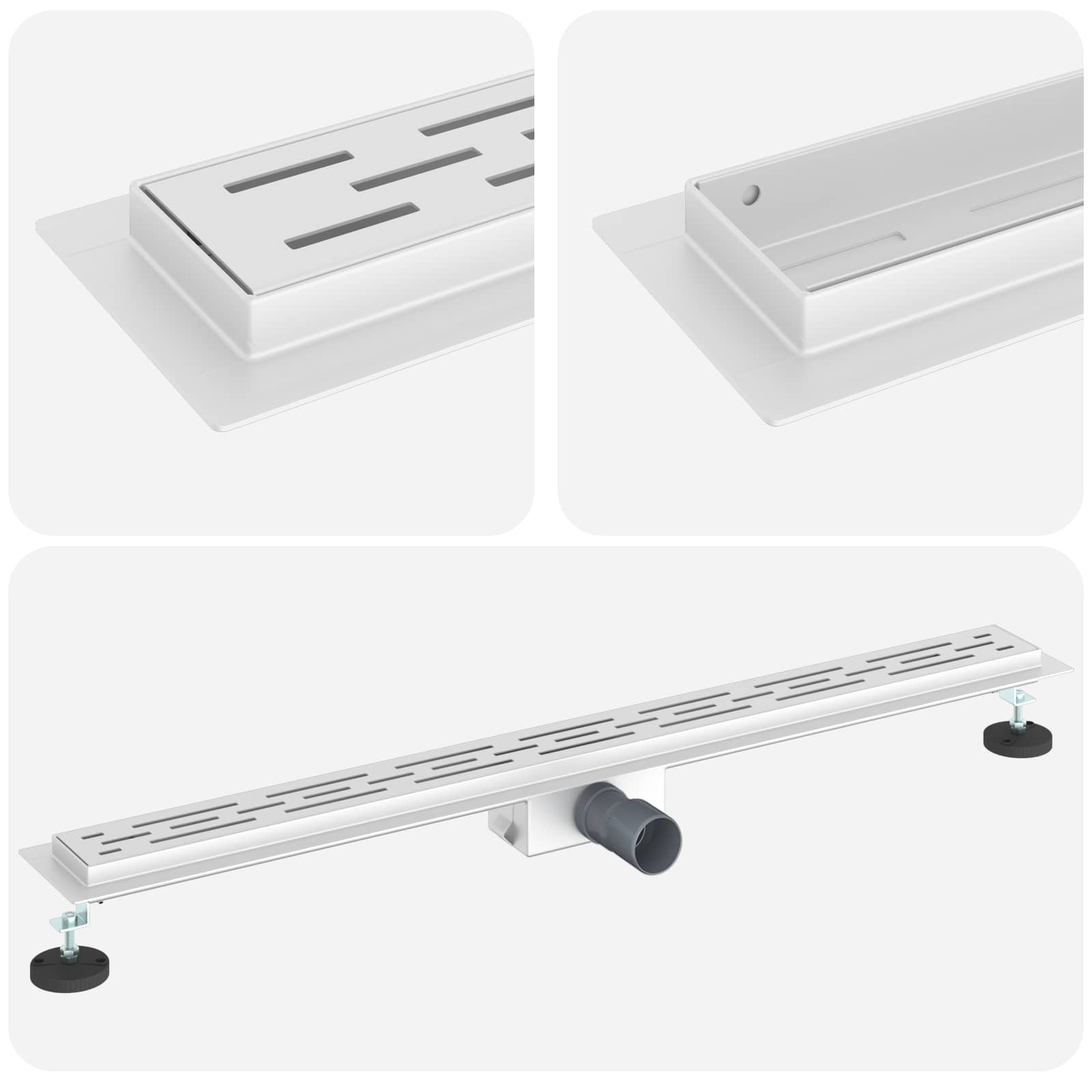 Zuhanylefolyó üvegfedéllel ezüst 90 cm rozsdamentes acél 304