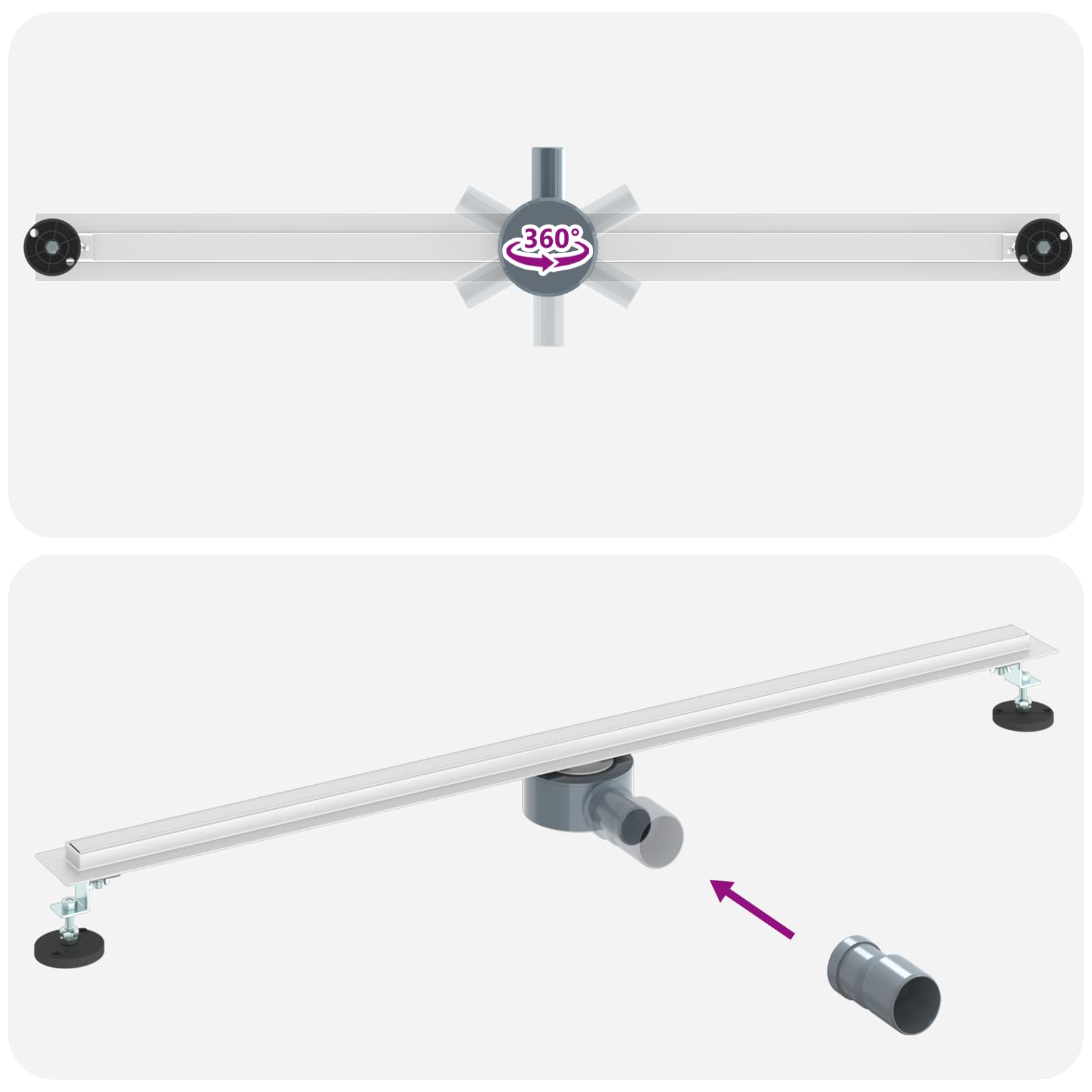 360° zuhany lefolyó vékony modellel ezüst 100 cm
