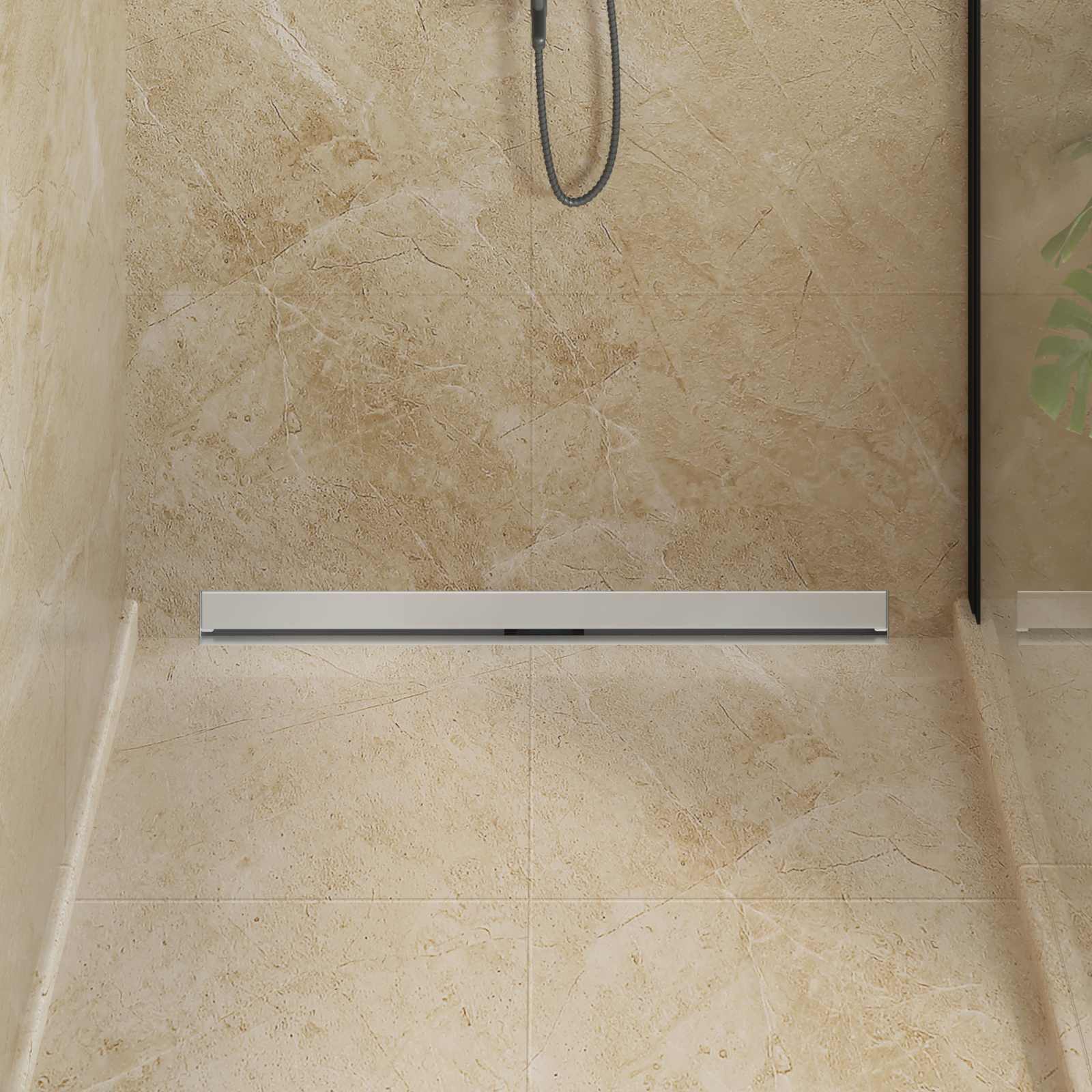 Falon rögzített zuhanylefolyó ezüst 90 cm rozsdamentes acél 304