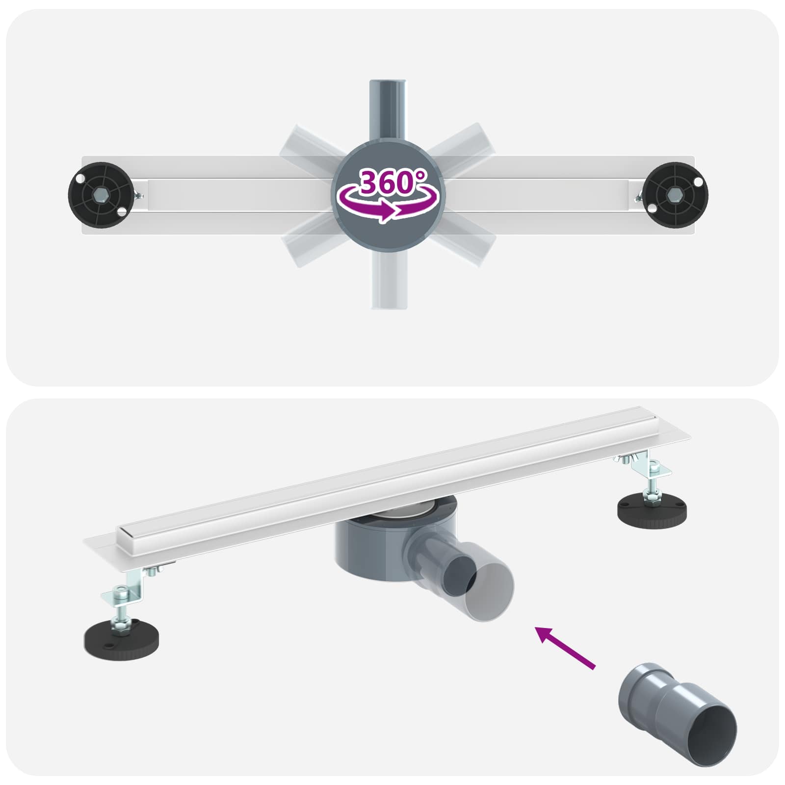 360° zuhany lefolyó vékony modellel ezüst 50 cm