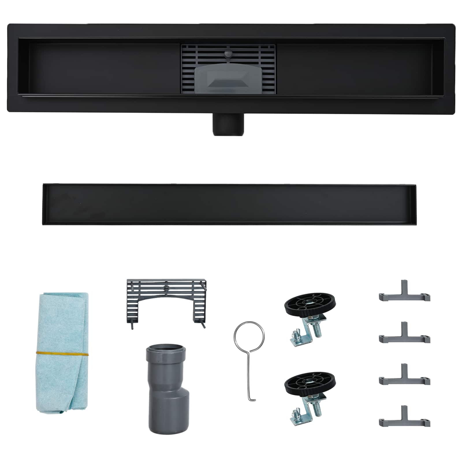 2 az 1-ben zuhanylefolyó fekete 70 cm rozsdamentes acél 304