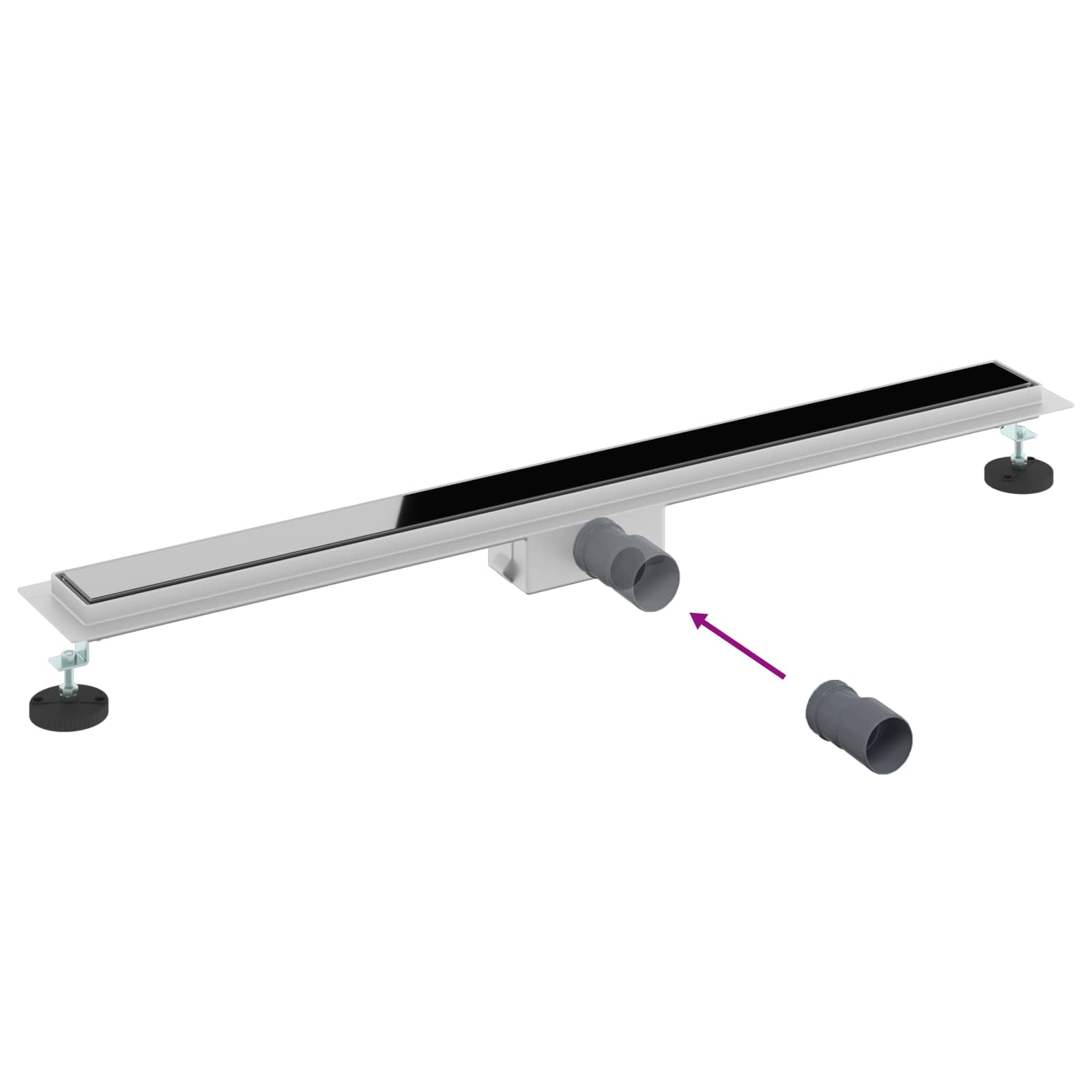 Zuhanylefolyó üvegfedéllel fekete 90 cm rozsdamentes acél 304