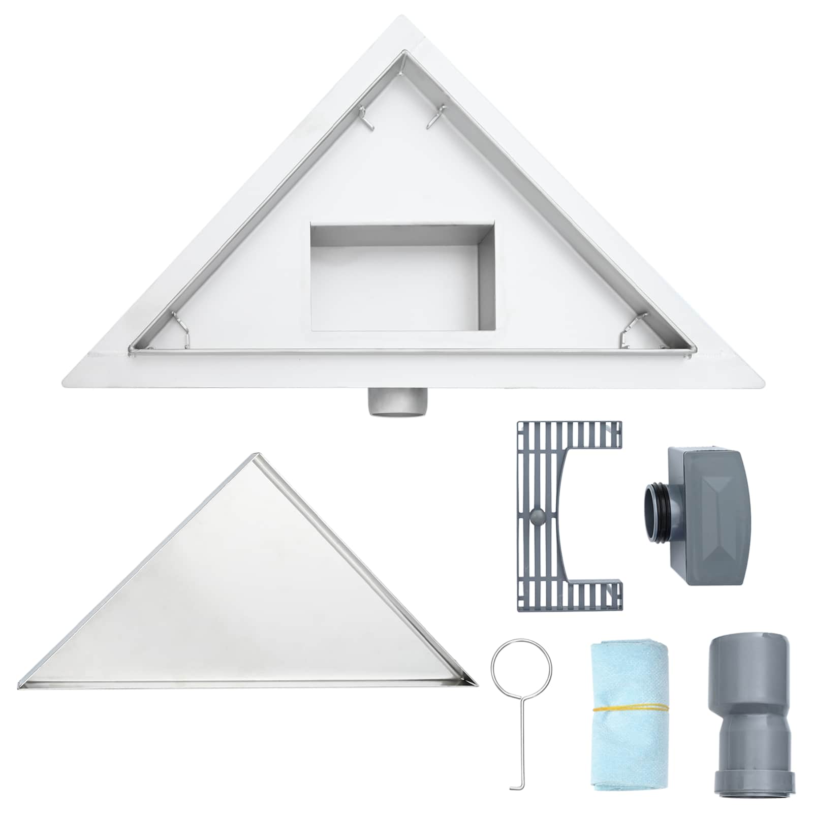 2 az 1-ben háromszög zuhanytálca ezüst 25 x 25 cm