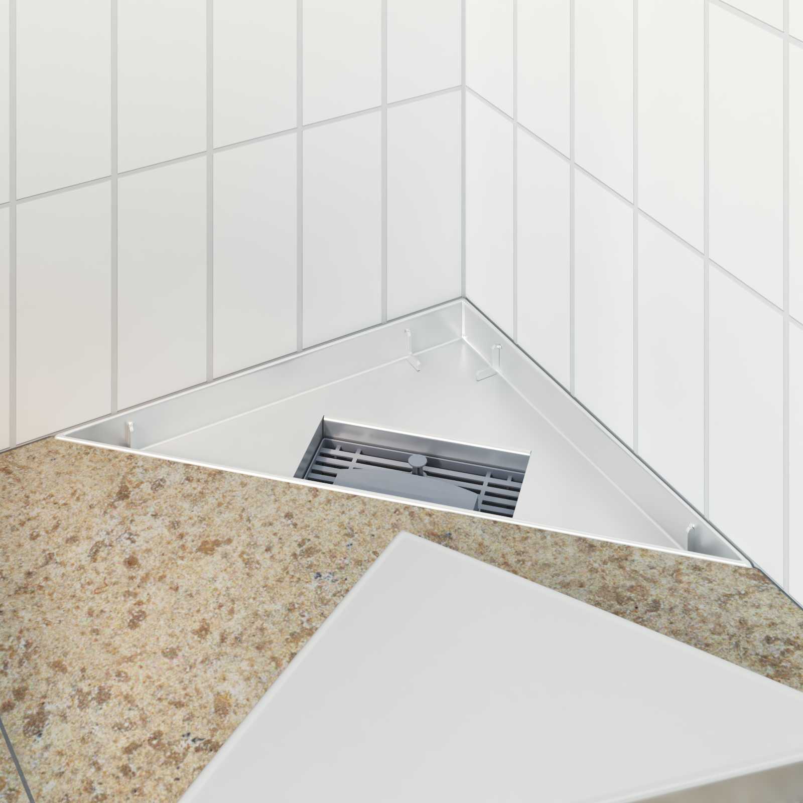 2 az 1-ben háromszög zuhanytálca ezüst 25 x 25 cm