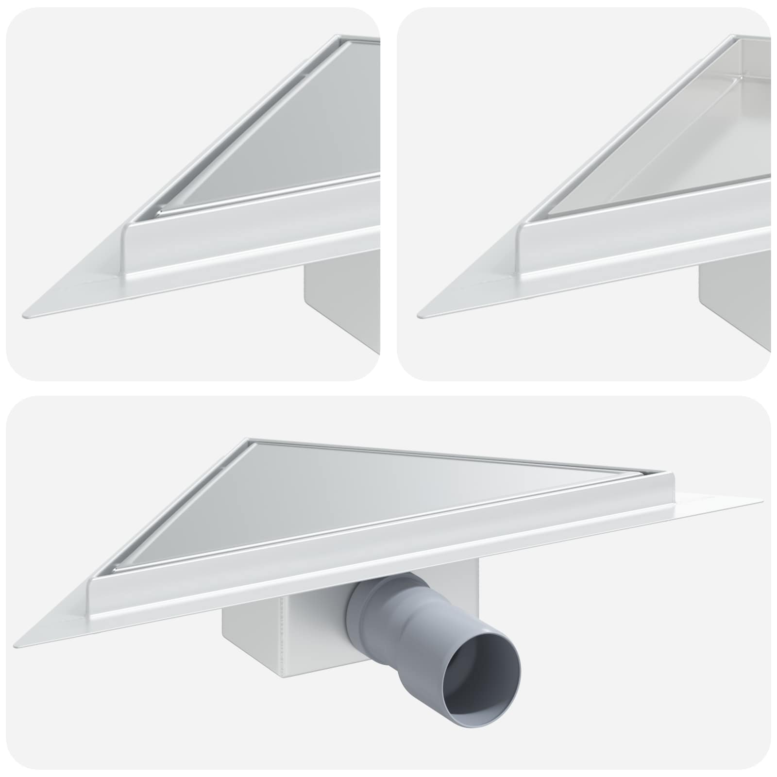 2 az 1-ben háromszög zuhanytálca ezüst 25 x 25 cm