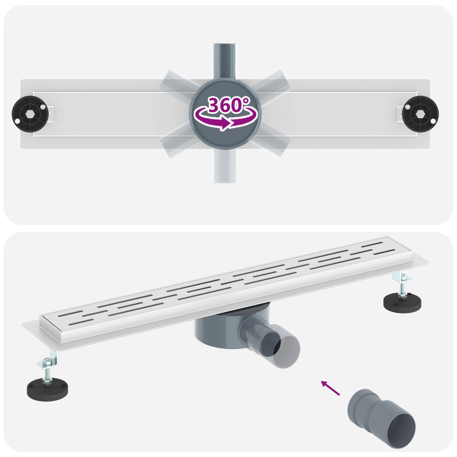 362 fok zuhany lefolyó vonal dizájnnal ezüst 60 cm