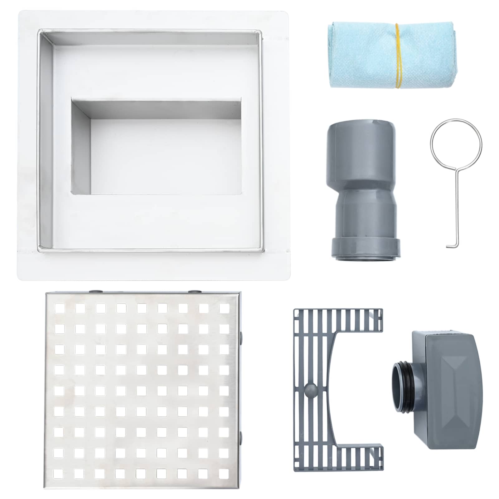 2 az 1-ben zuhanylefolyó ezüst 20 x 20 cm rozsdamentes acél 304