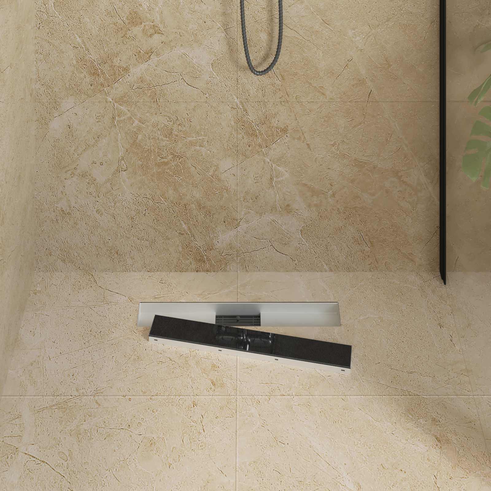 Zuhanylefolyó üvegfedéllel fekete 60 cm rozsdamentes acél 304