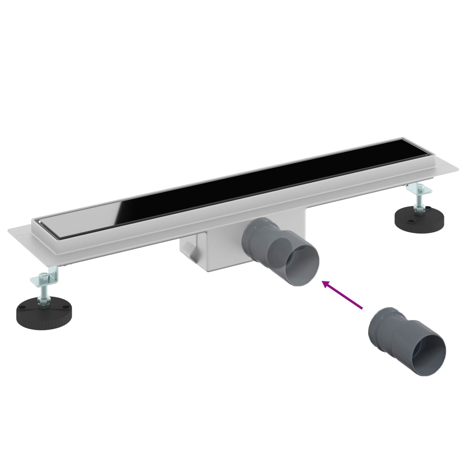Zuhanylefolyó üvegfedéllel fekete 60 cm rozsdamentes acél 304