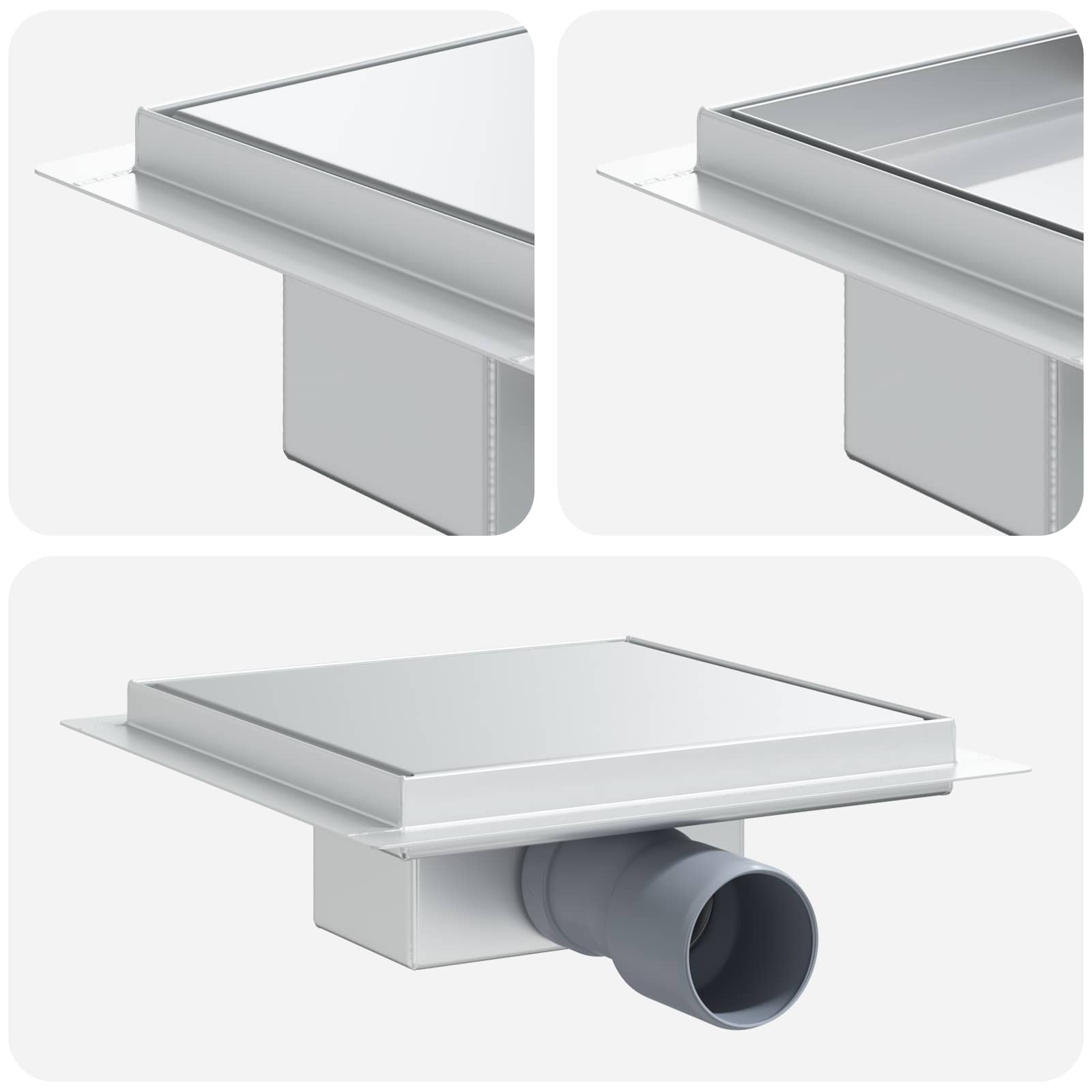 2 az 1-ben zuhanylefolyó ezüst 20 x 20 cm rozsdamentes acél 304