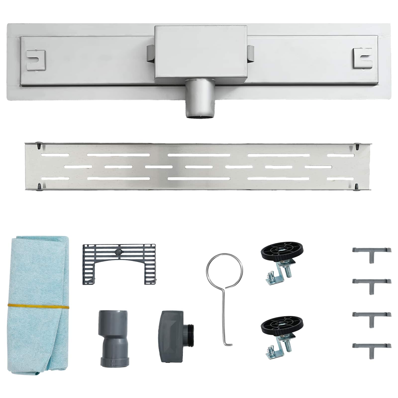 Zuhanylefolyó üvegfedéllel ezüst 80 cm rozsdamentes acél 304