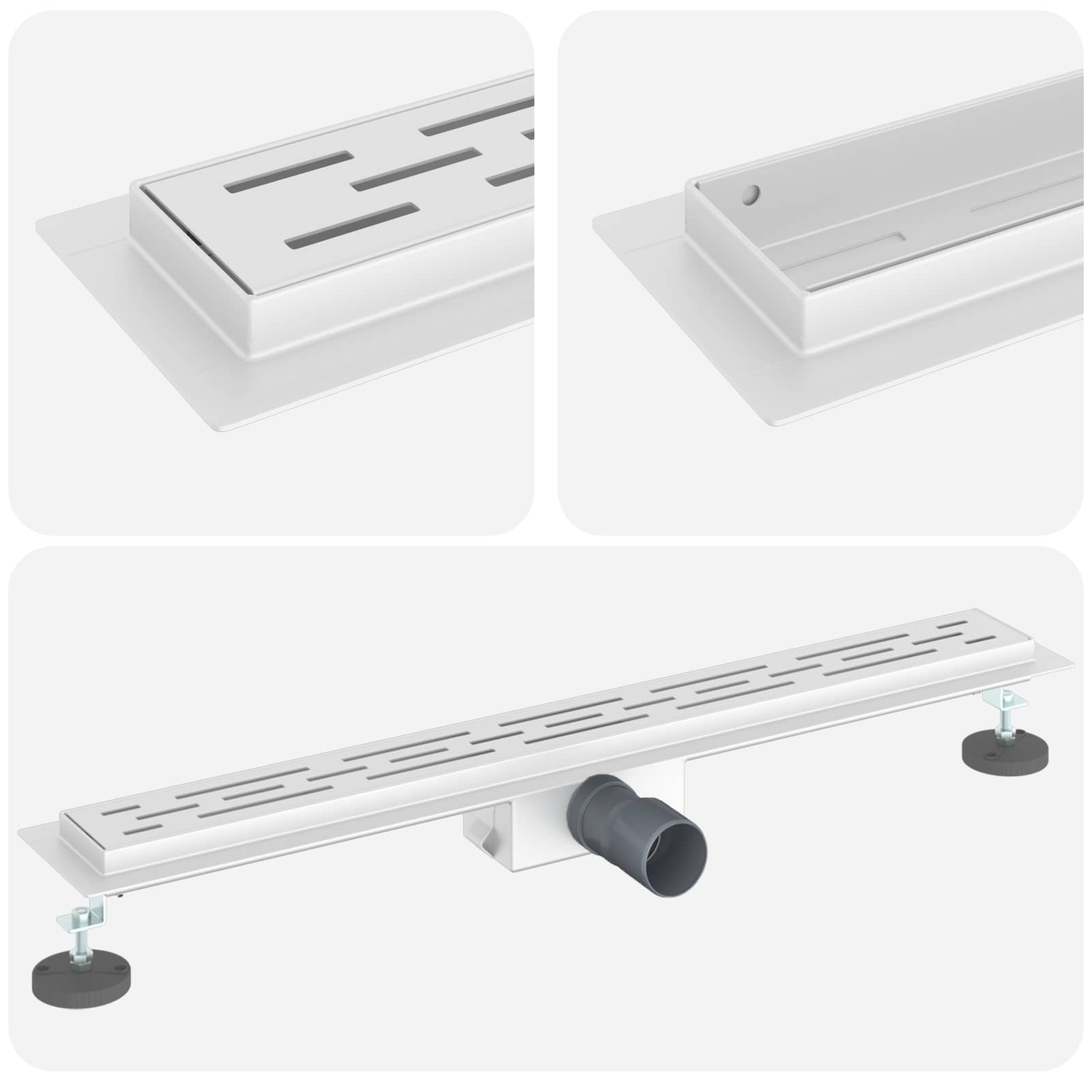 Zuhanylefolyó üvegfedéllel ezüst 80 cm rozsdamentes acél 304