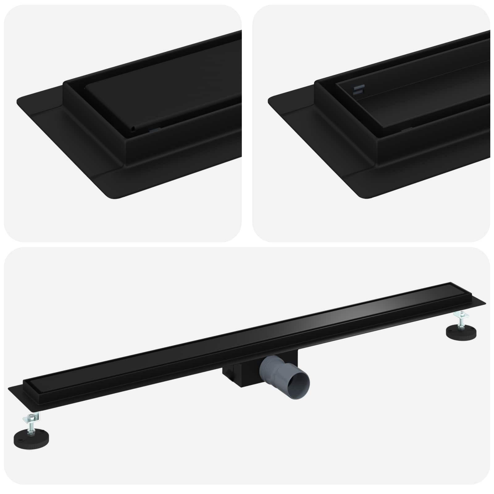 2 az 1-ben zuhanylefolyó fekete 90 cm rozsdamentes acél 304