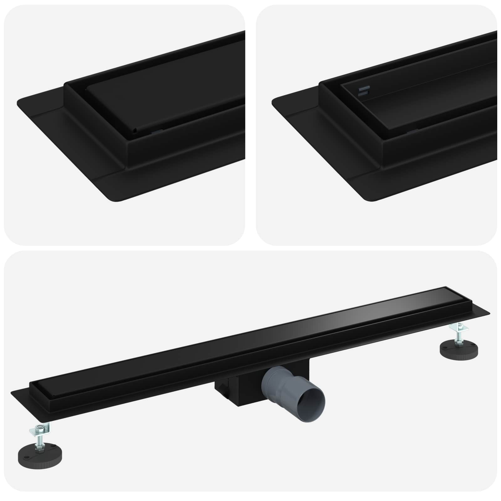 2 az 1-ben zuhanylefolyó fekete 80 cm rozsdamentes acél 304