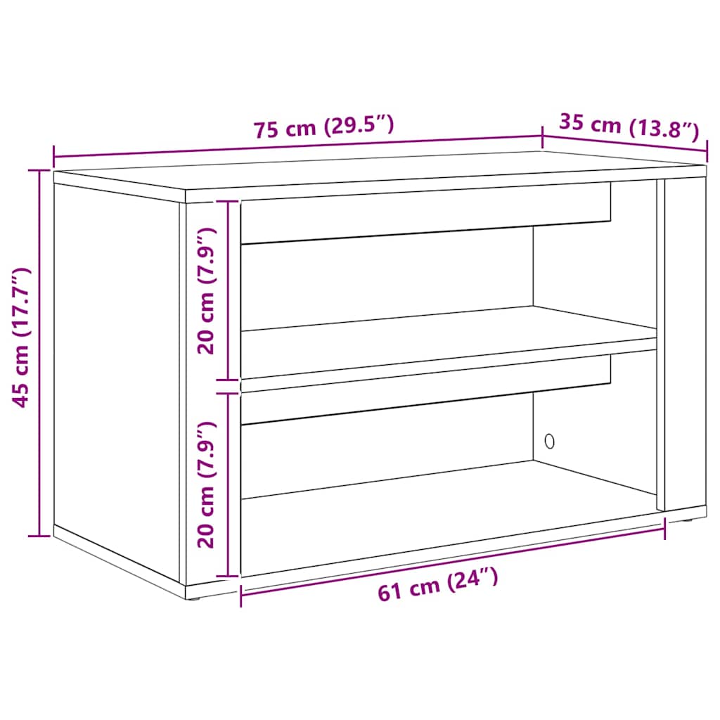 Cipőtartó polcokkal kézműves tölgy 75 x 35 x 45 cm faanyag