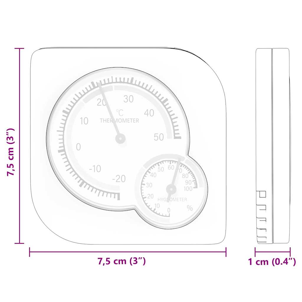 Hőmérséklet higróméter fehér 7,5 x 7,5 x 1,2 cm abs