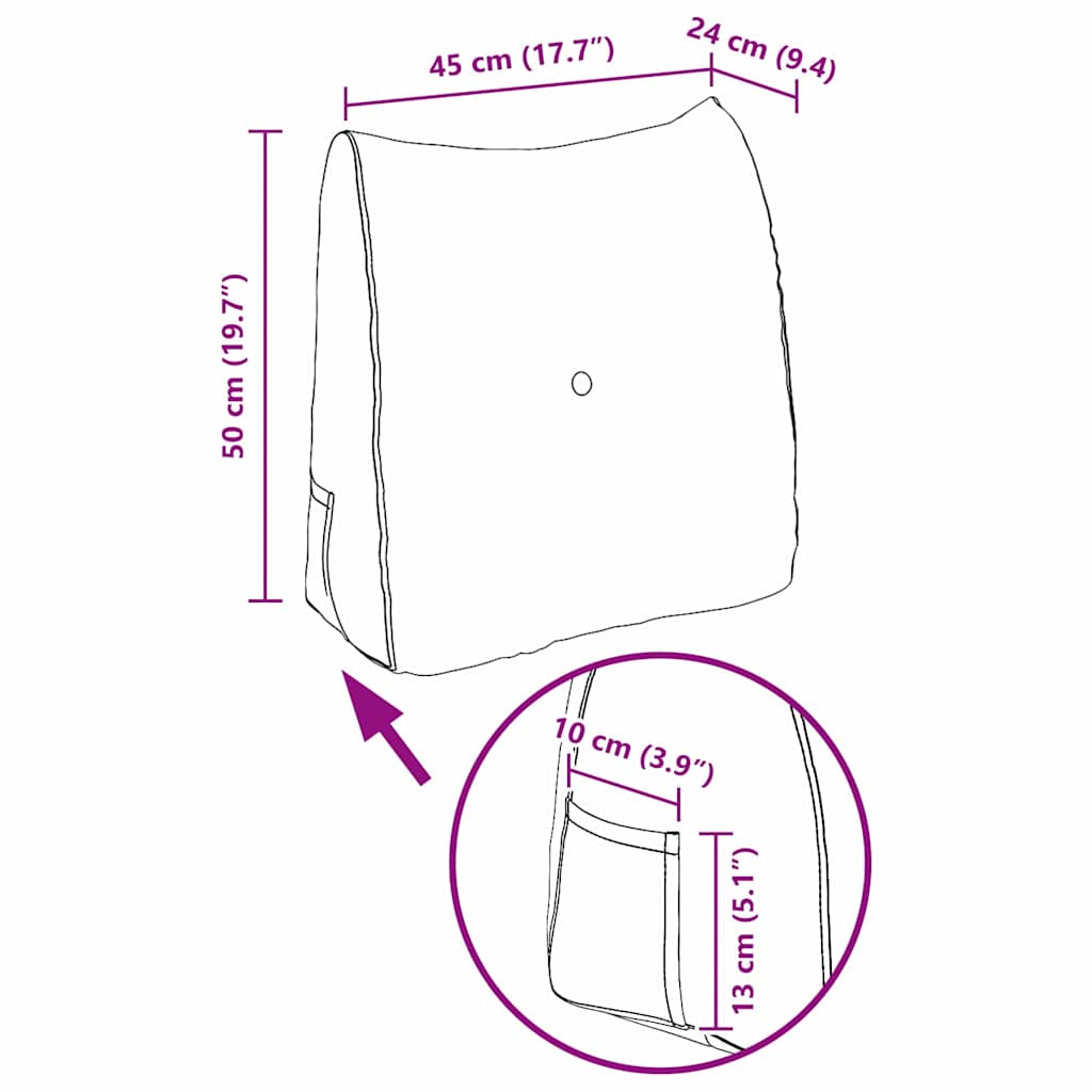 Hátpárna sárga 45 x 24 x 50 cm bársony
