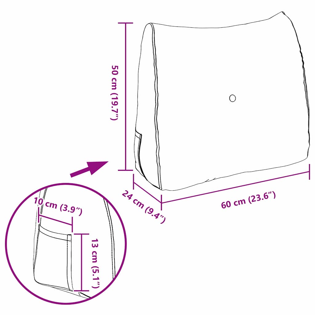 Hátpárna krém 60 x 24 x 50 cm bársony