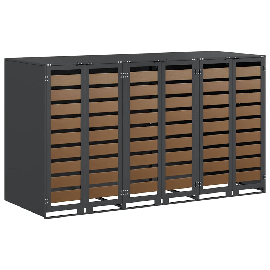 Gurulós kuka tároló 3 kukához antracit 340 x 77.5 x 115.5 cm