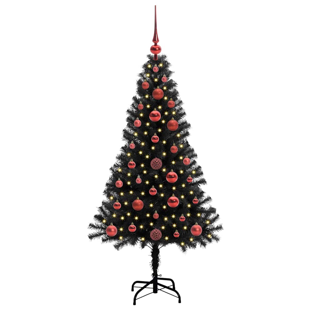 Karácsonyfa 150 led-del állvánnyal fekete 120 cm pvc