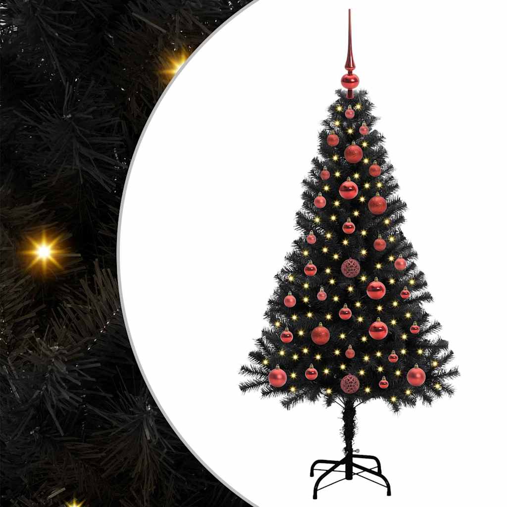 Karácsonyfa 150 led-del állvánnyal fekete 120 cm pvc