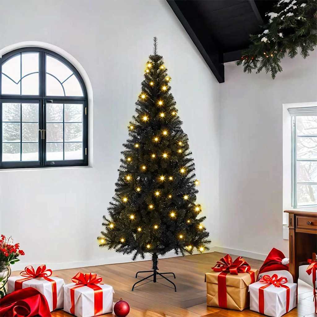 Mű karácsonyfák led -es lámpákkal fekete 180 cm pvc