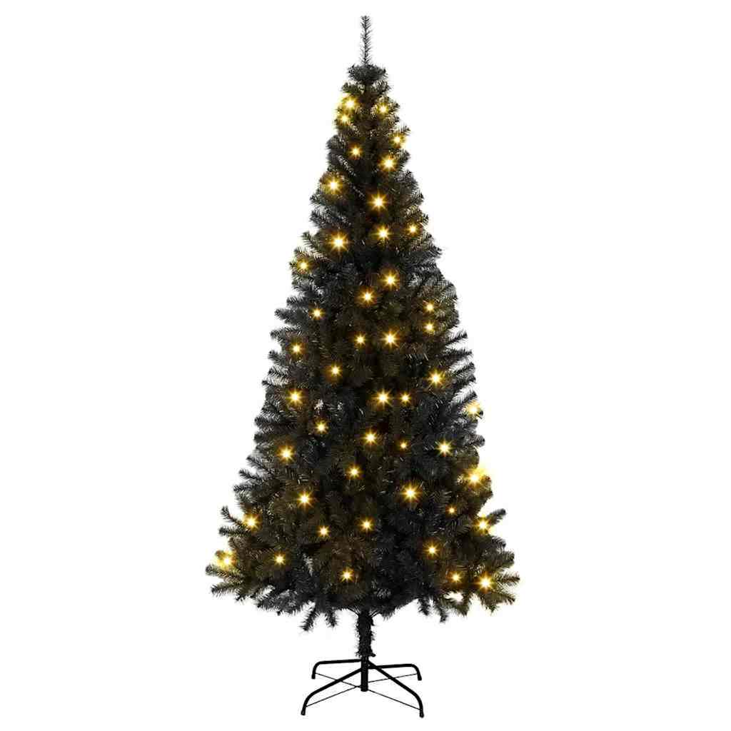 Mű karácsonyfák led -es lámpákkal fekete 180 cm pvc