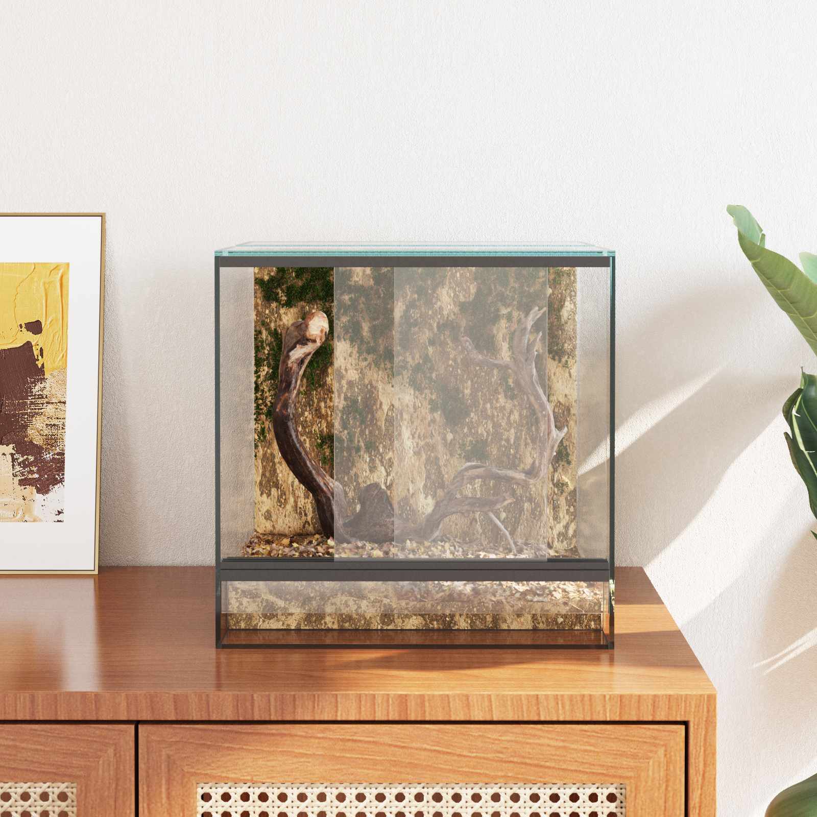 Hüllő és kétéltű élőhelyek tárolóval fehér 30 x 30 x 30 cm üveg