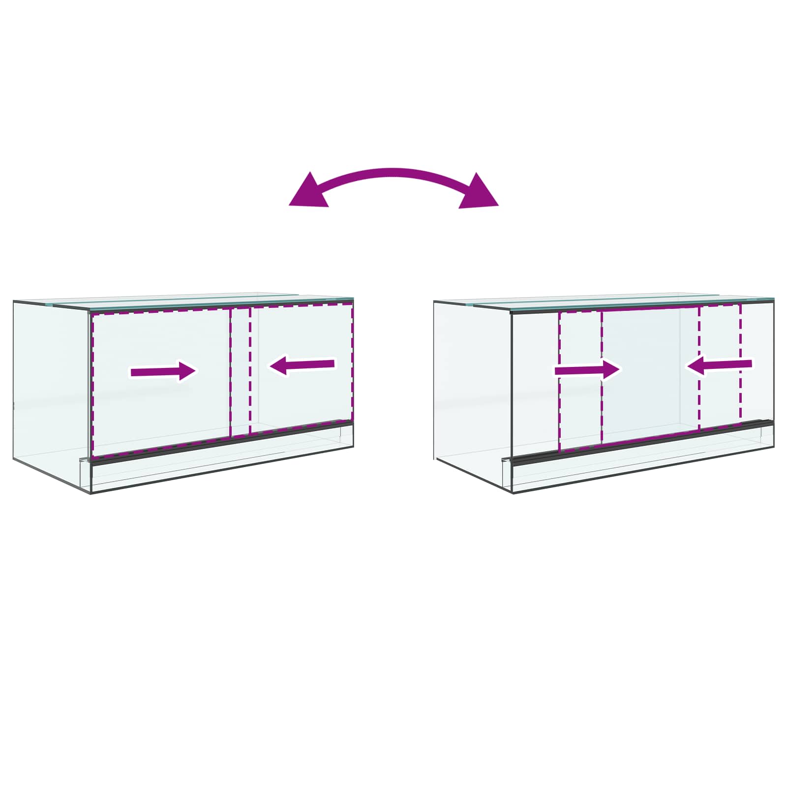 Hüllő és kétéltű élőhelyek tárolóval fehér 80 x 40 x 40 cm üveg