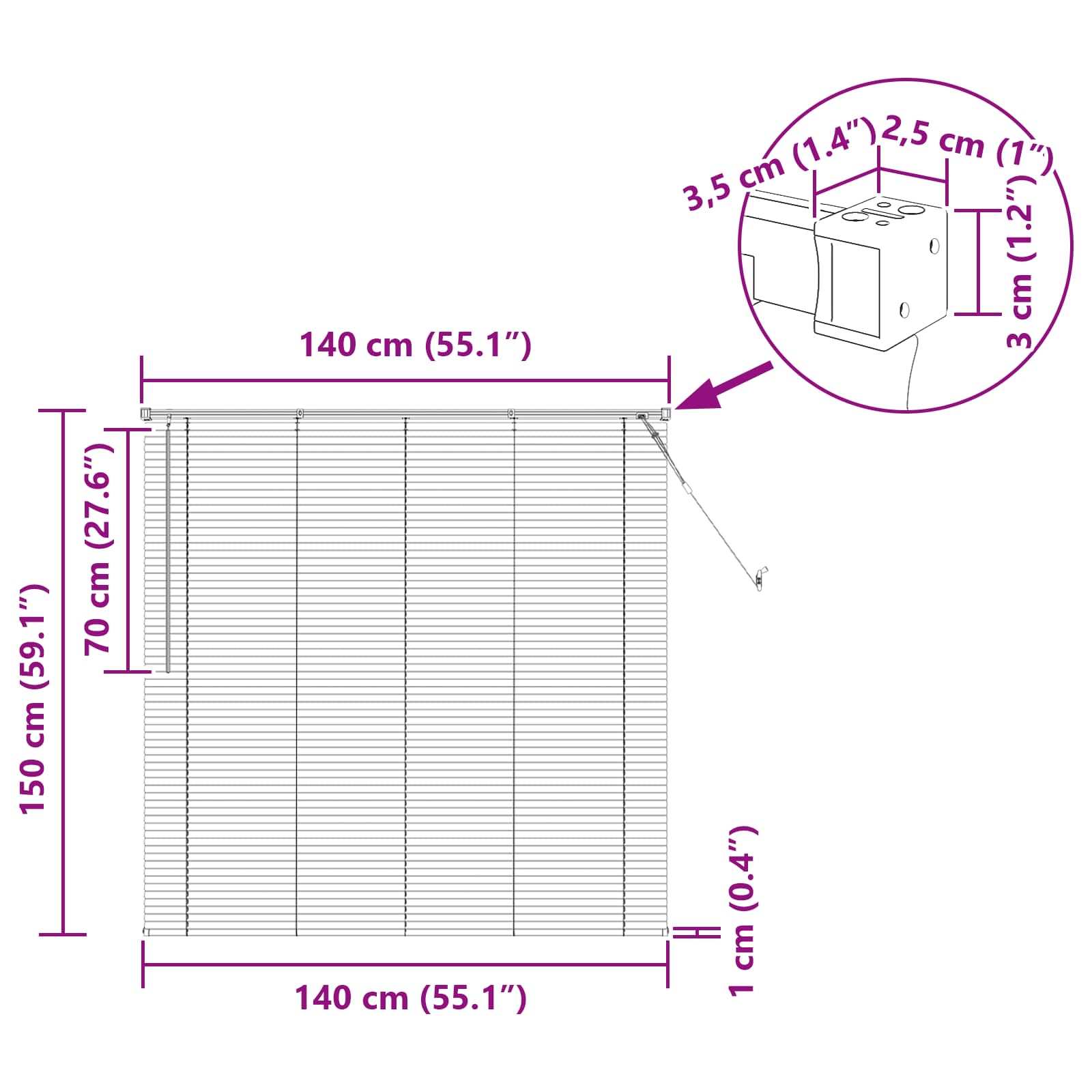 Zsaluzia állítható fehér 150 x 140 cm pvc