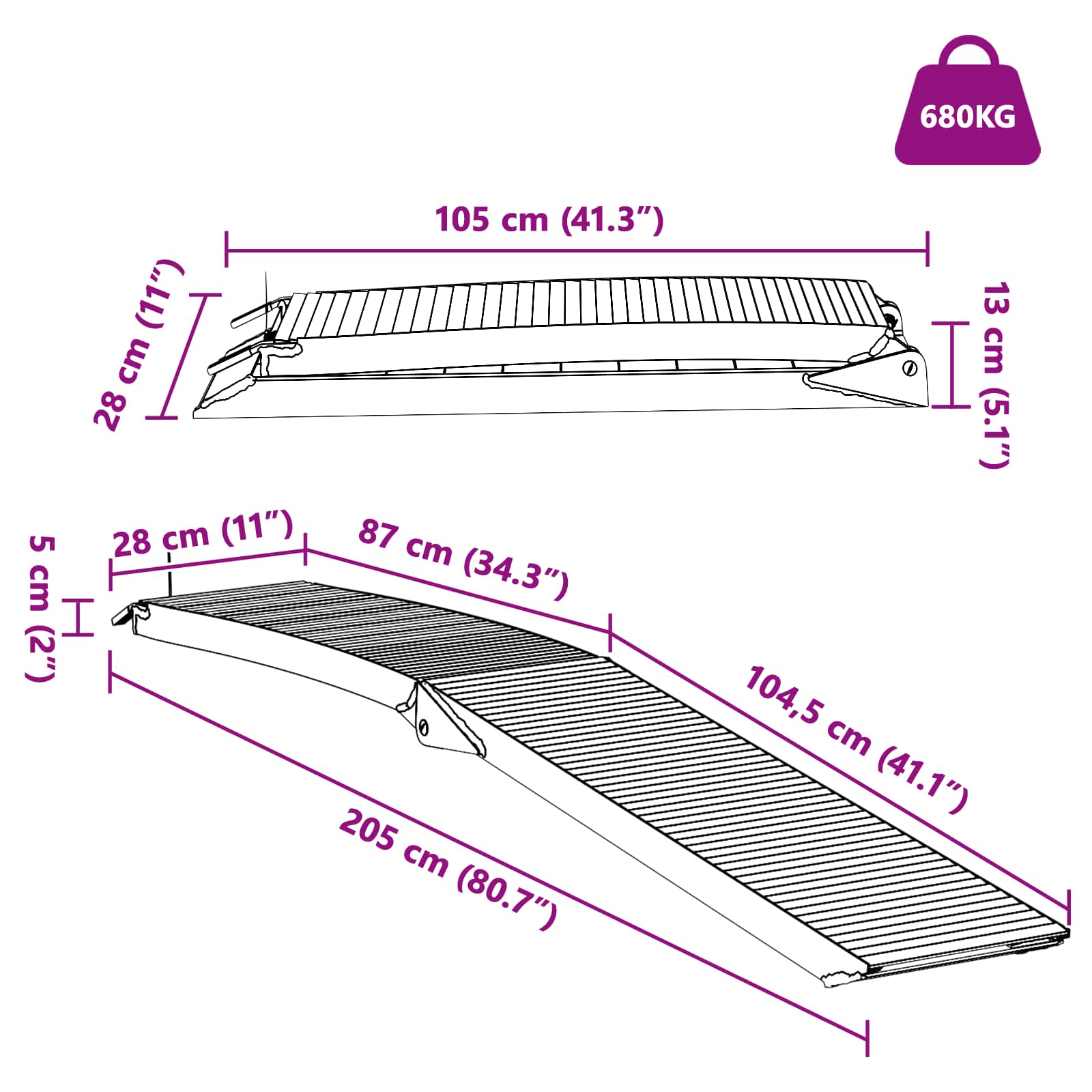 2 pcs 205 x 29,5 x 13 cm