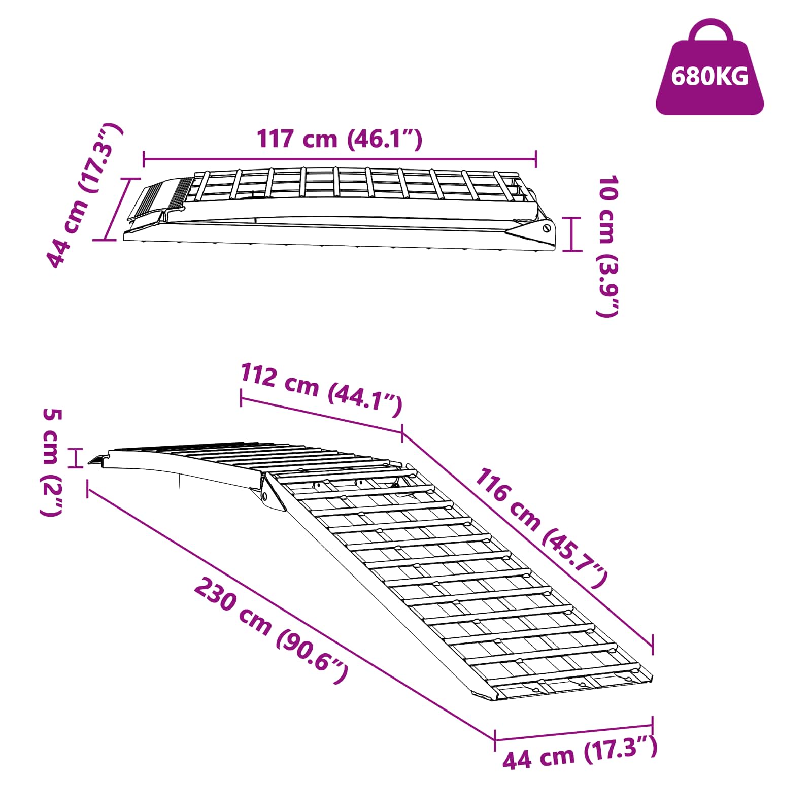 Rakodó rámpa ezüst 230 x 44 x 13 cm alumínium