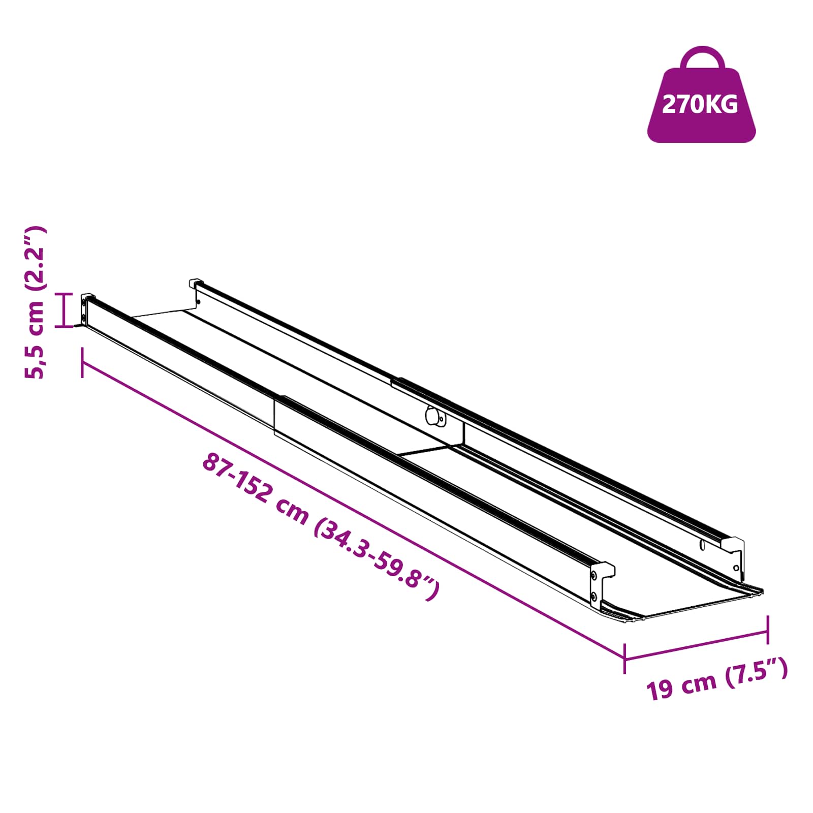Kerekesszék rámpa 2 pcs fekete 152 x 19 x 5,5 cm alumínium