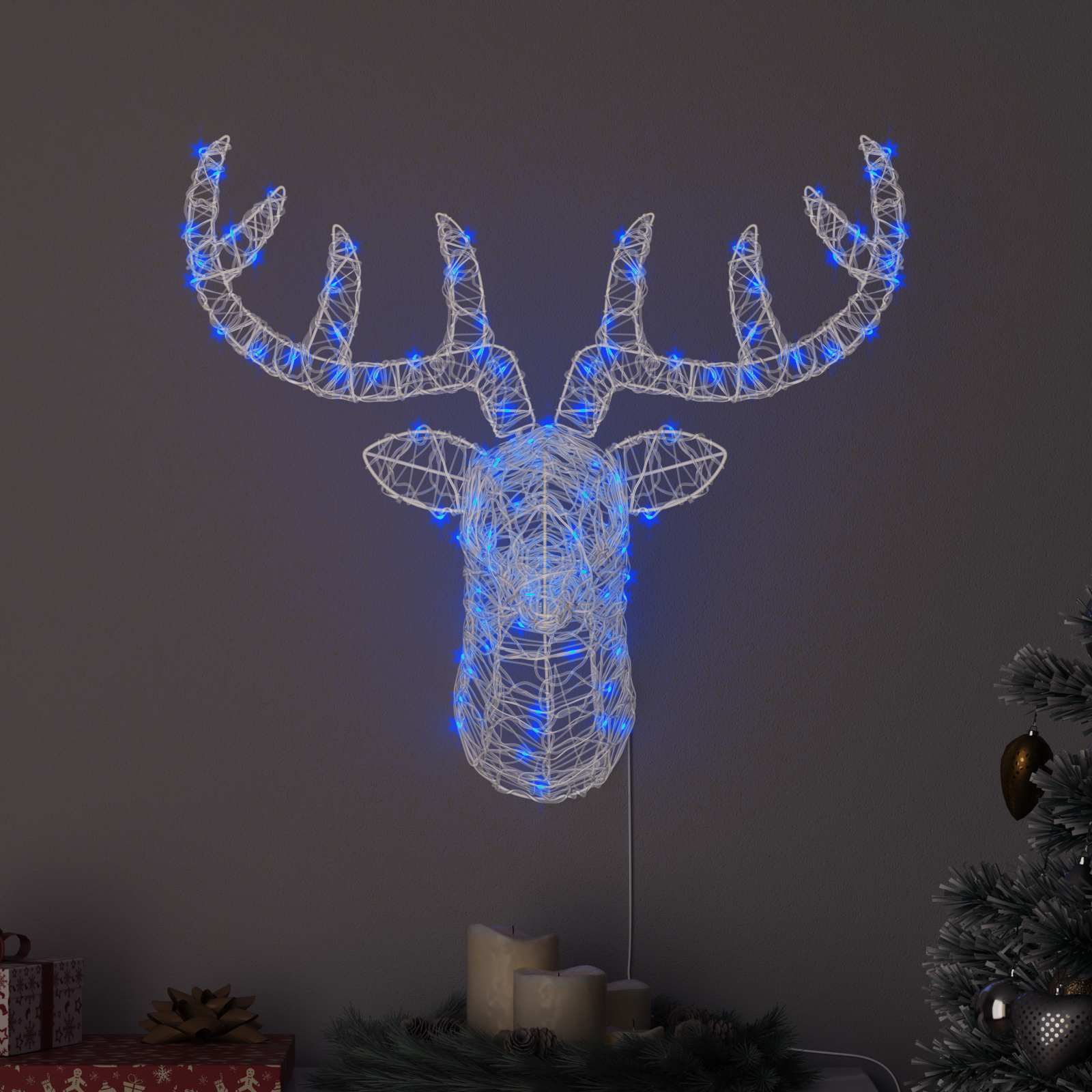 Rénszarvas fej 140 led-del kék 68 x 36,5 x 62,5 cm akril