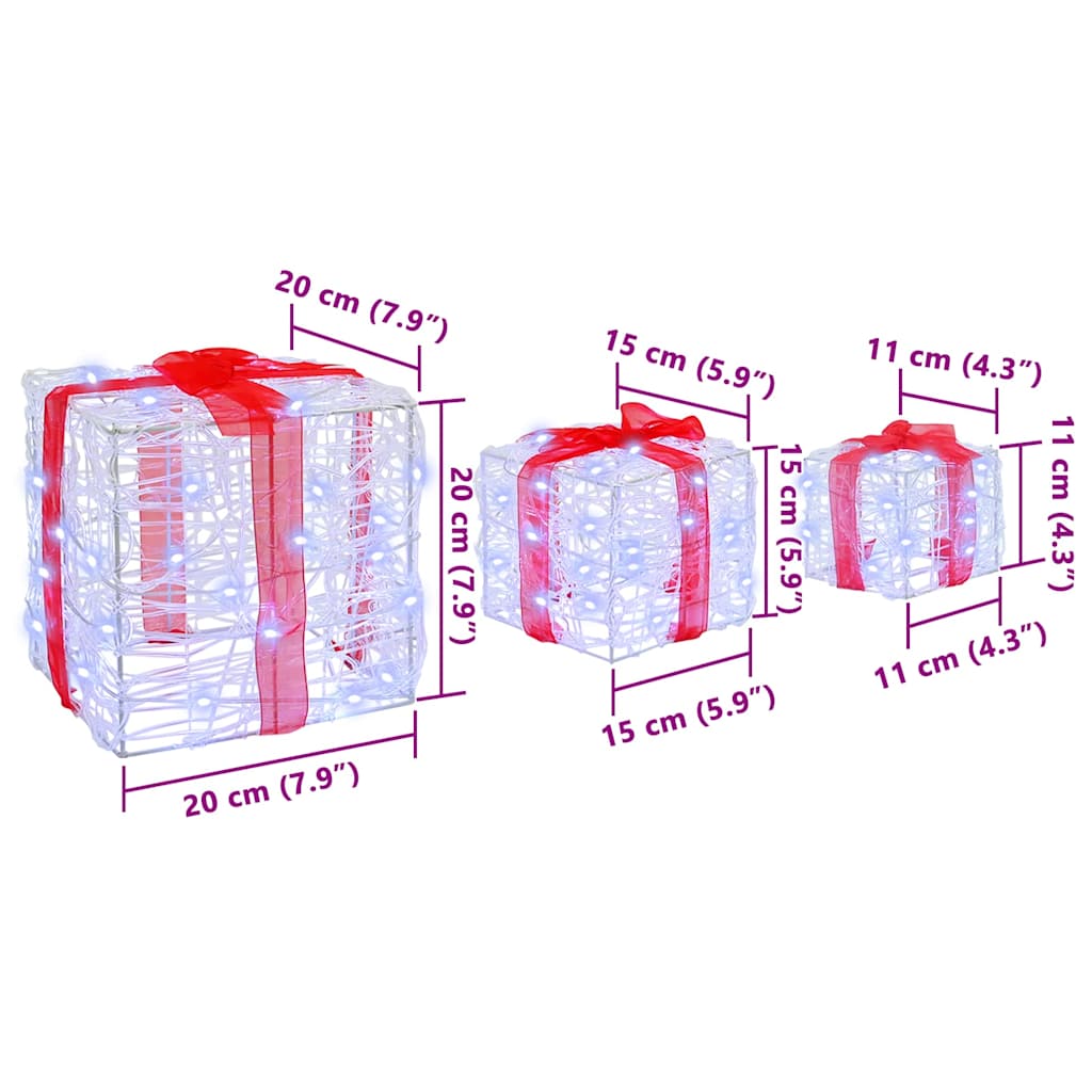 Ajándékdoboz 60 led-del 3 pcs hideg feher 20 x 20 x 20 cm akril