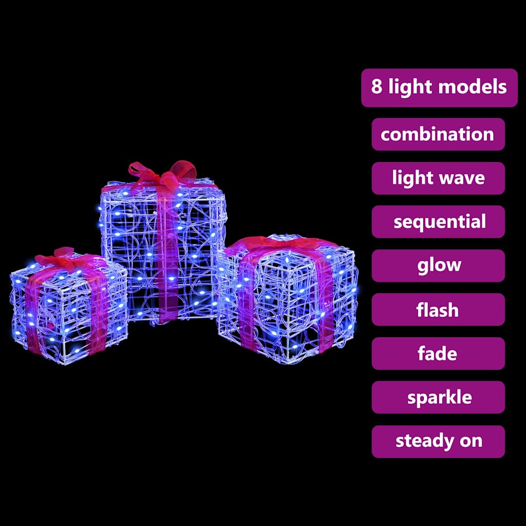 Ajándékdoboz 60 led-del 3 pcs kék 20 x 20 x 20 cm akril