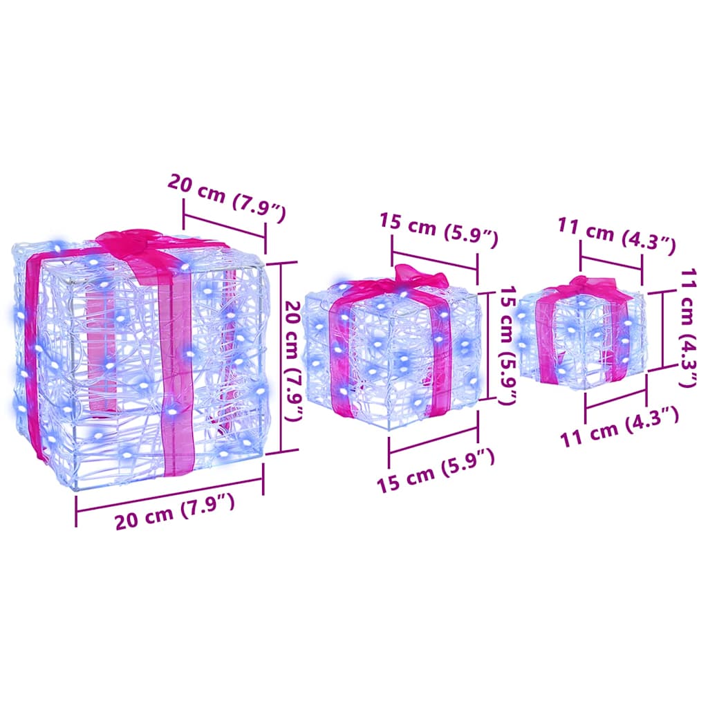 Ajándékdoboz 60 led-del 3 pcs kék 20 x 20 x 20 cm akril