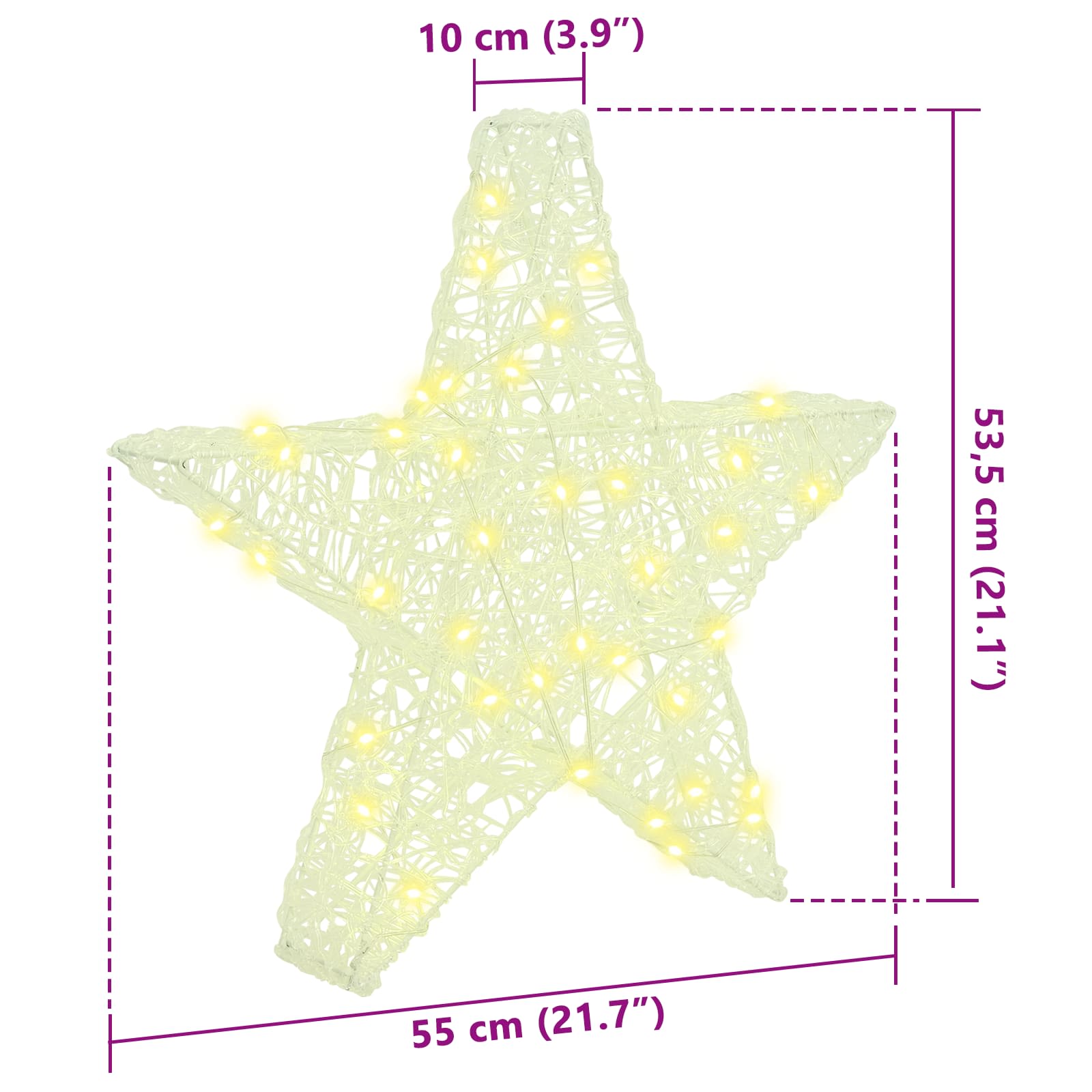 3d csillag 50 led-del meleg fehér 55 x 53.5 x 10 cm akril
