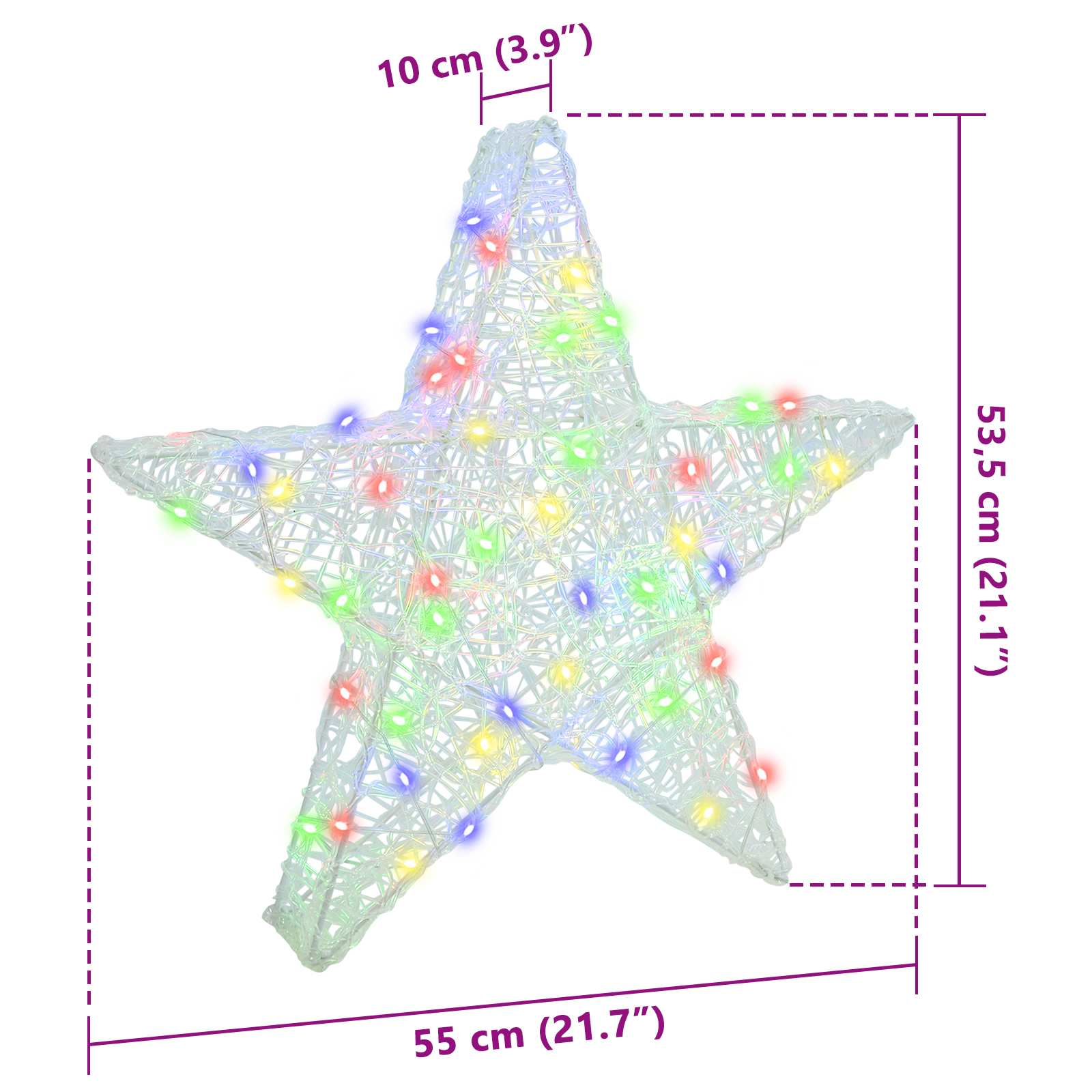 3d csillag 50 led-del sokszínű 55 x 53.5 x 10 cm akril