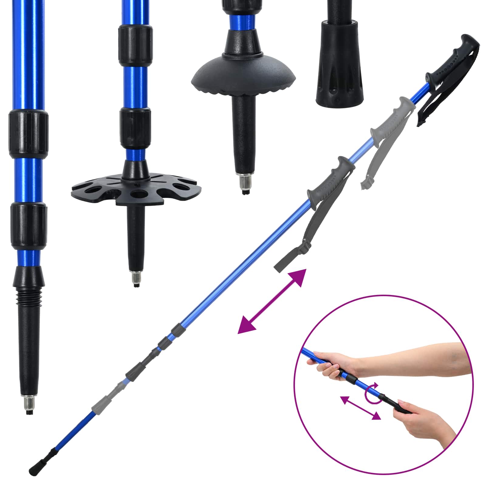 3 az 1-ben hólánc túrabotokkal kék 25 hüvelyk alumínium és hdpe