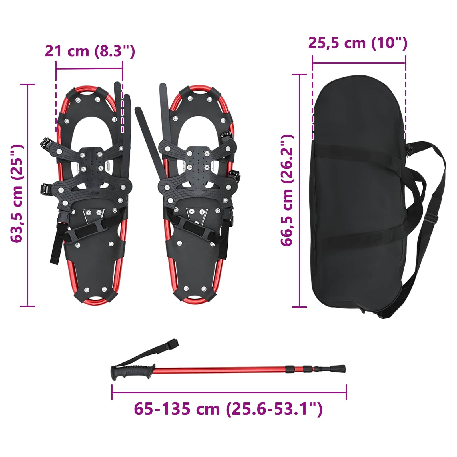 3 az 1-ben hólánc túrabotokkal piros és fekete 63,5 x 21 cm