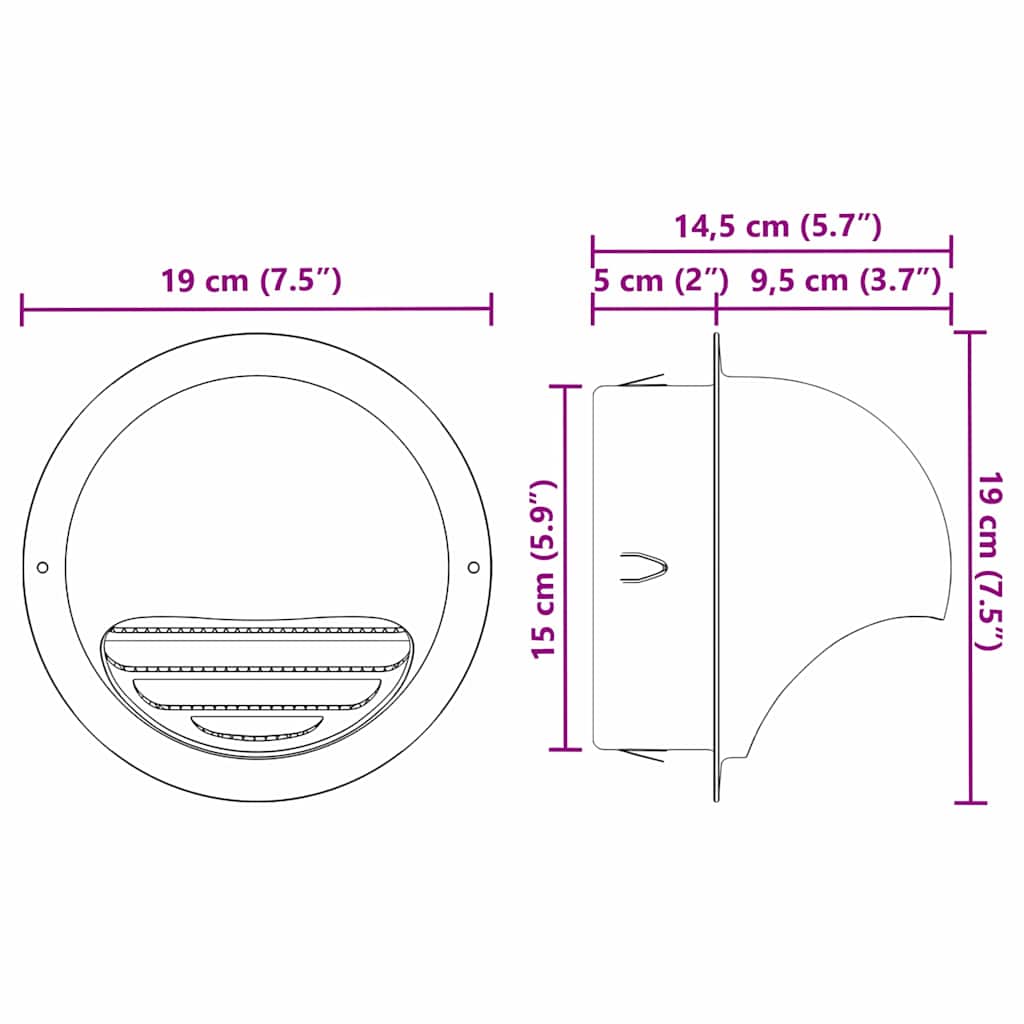 Levegő szellőzőfedél 2 pcs ezüst 150 mm rozsdamentes acél