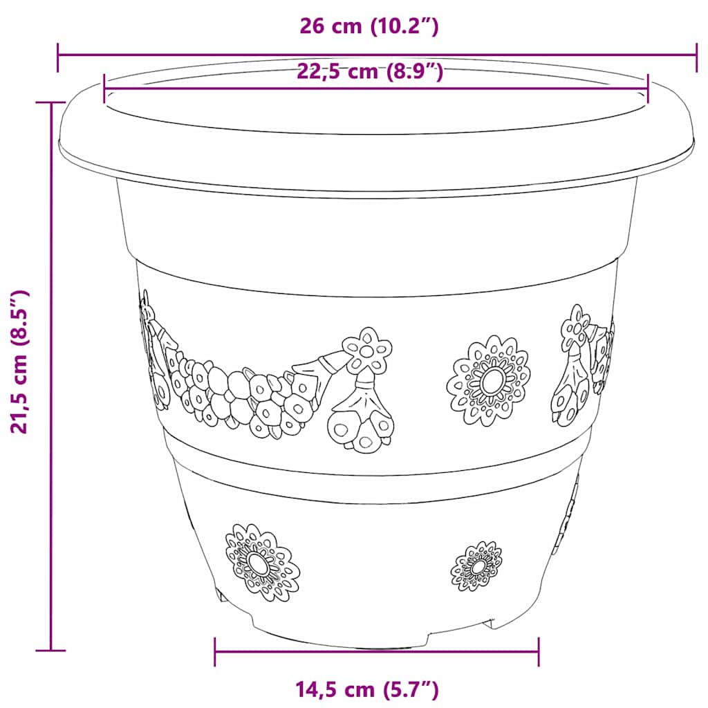 Kerek virágcserép 24 pcs tégla vörös ø 26 x 21,5 cm műanyag