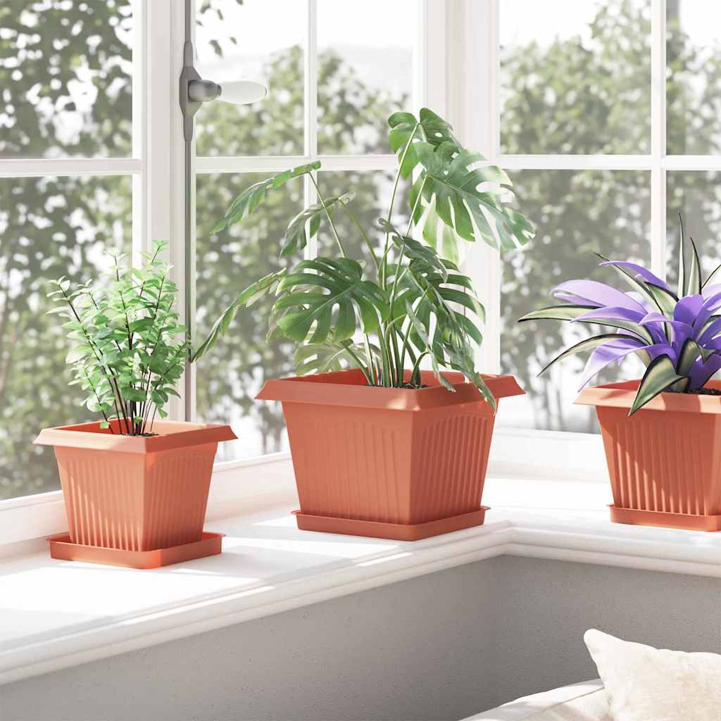 Négyzet virágcserép 6 pcs tégla vörös 23 x 23 x 17,5 cm műanyag