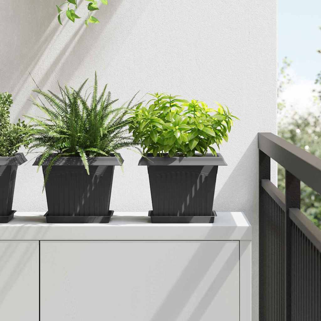 Négyzet virágcserép 6 pcs fekete 23 x 23 x 17,5 cm műanyag