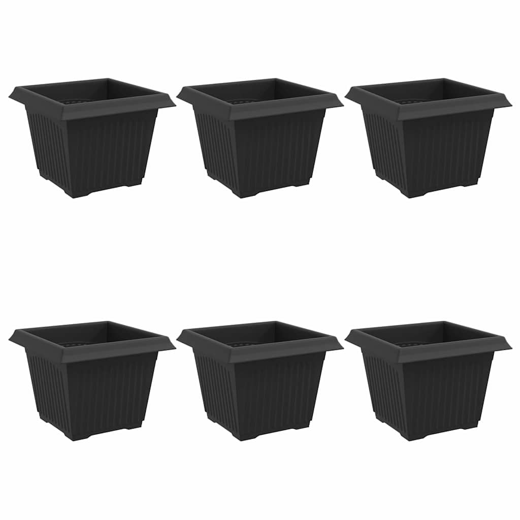 Négyzet virágcserép 6 pcs fekete 23 x 23 x 17,5 cm műanyag