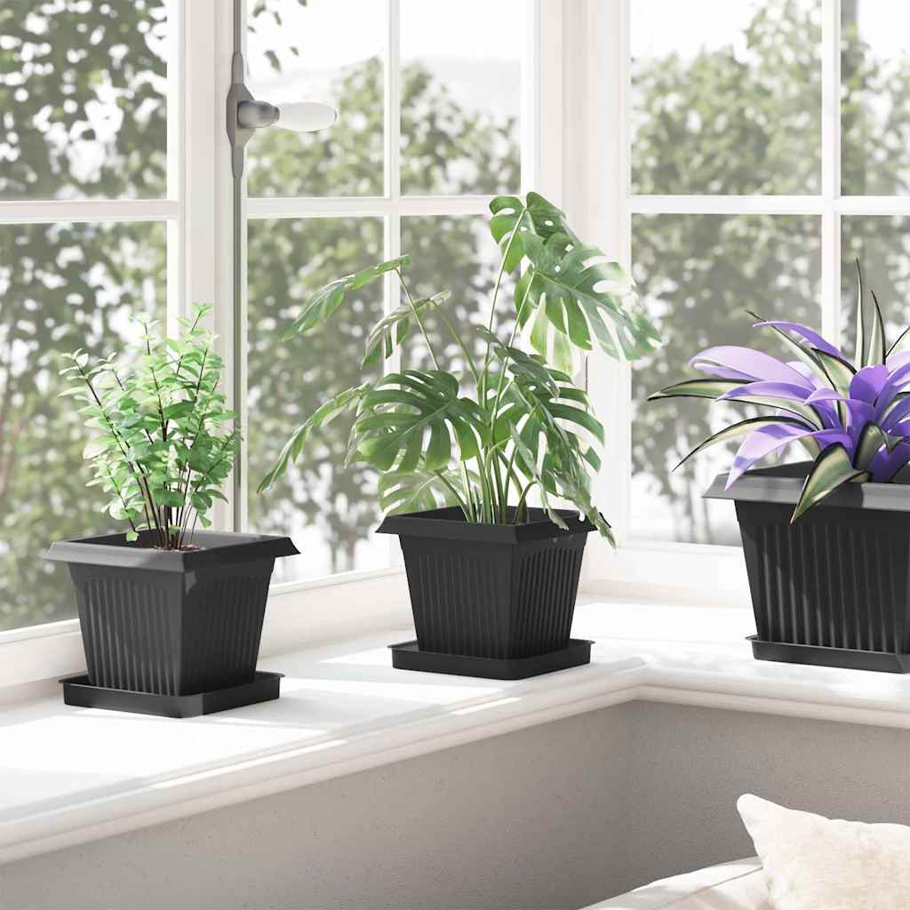 Négyzet virágcserép 24 pcs fekete 16 x 16 x 14 cm műanyag
