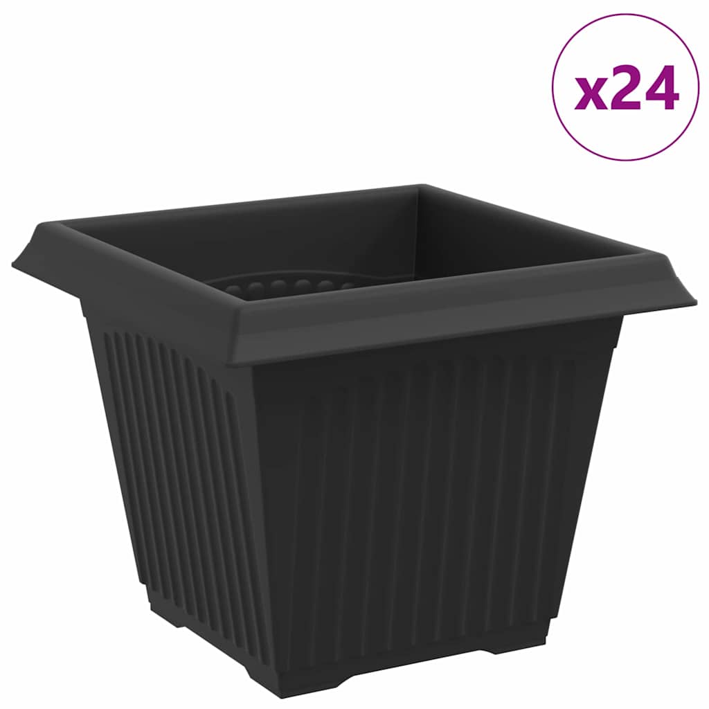 Négyzet virágcserép 24 pcs fekete 20 x 20 x 16 cm műanyag