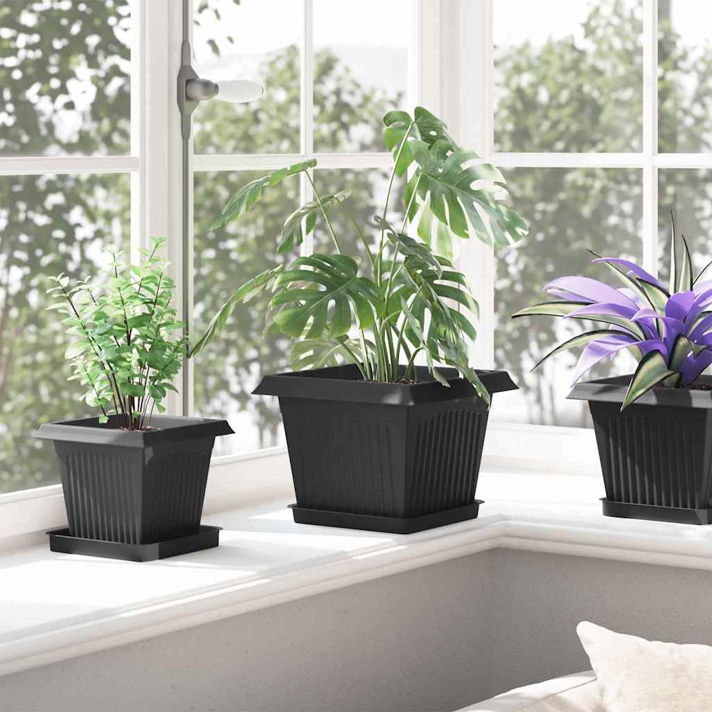 Négyzet virágcserép 24 pcs fekete 23 x 23 x 17,5 cm műanyag