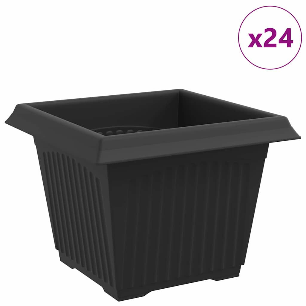 Négyzet virágcserép 24 pcs fekete 23 x 23 x 17,5 cm műanyag